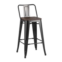 Стул полубарный Tolix Wood со спинкой черный глянцевый - фото