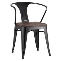 Стул Tolix с подлокотниками Черный гляцевый + темное дерево - фото