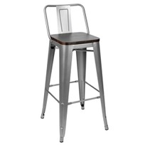 Стул Tolix Wood со спинкой барный Серебристый матовый - фото