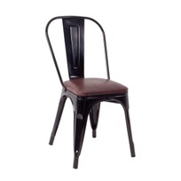 Стул Tolix Soft, черный, экокожа коричневая - фото